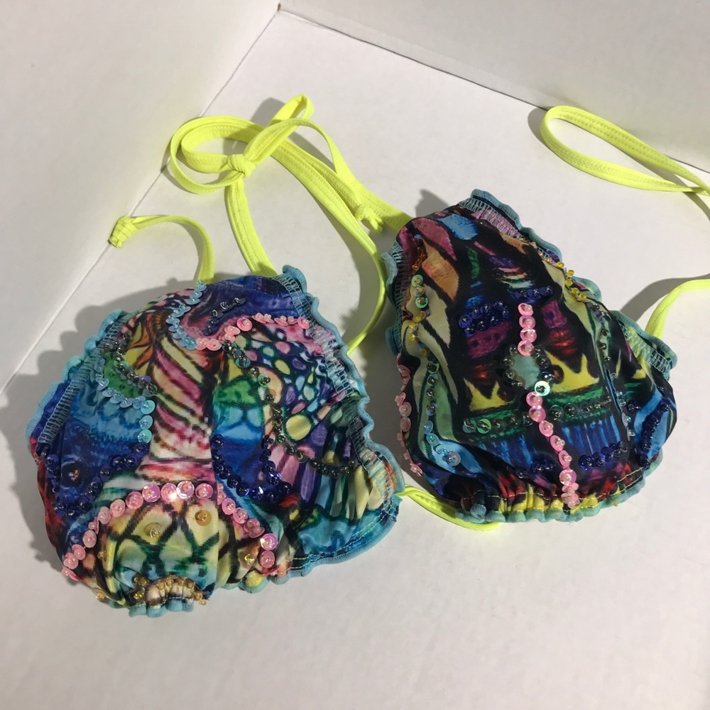 One of a Kind Sequin Amor bikini top XL